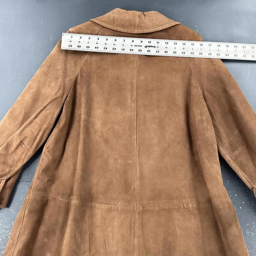 VTG Suede Leather Trench Coat Womens Med/LRG Brown Soft Duster Boho Chic 60's - Picture 10 of 10